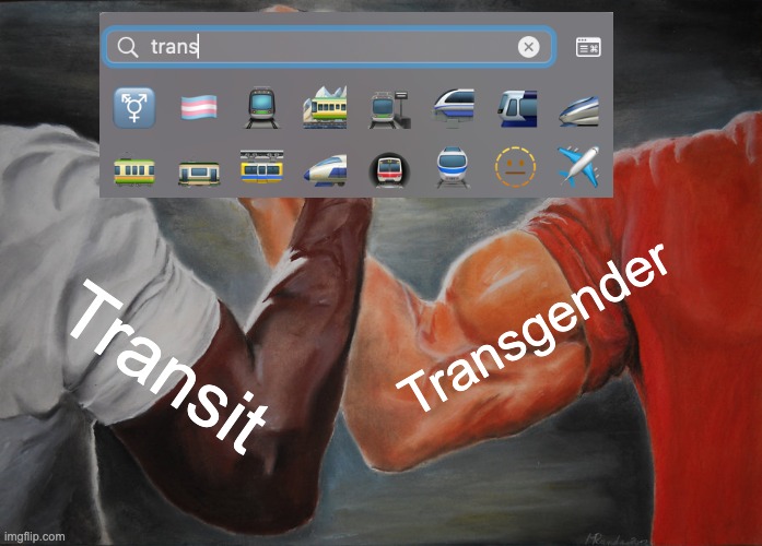 The meme is a humorous image of two people shaking hands, with the text "Trans" and "Transgender" written on their arms. The image is a play on the idea of people shaking hands, but instead of using names, they are using the words "Trans" and "Transgender" to represent themselves. The image is likely meant to be humorous and satirical, and is likely intended to poke fun at the idea of people being able to identify themselves as "Trans" and "Transgender" in a way that is not typically done.